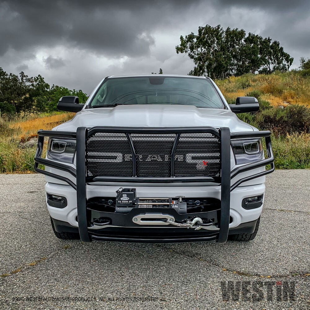 Westin Grille Guard, Hdx, 3-Piece Modular, Powder Coated, Black, Steel, 2 Inch Diameter, With Brush Guard, Without Skid Plate – 57-924025