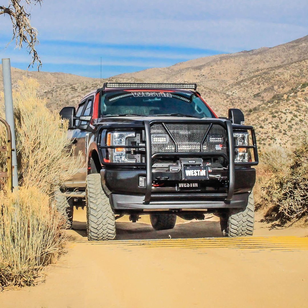 Westin Grille Guard, Hdx, 1-Piece, Black Powder Coated Steel, 2 Inch Diameter, With Brush Guard, Without Skid Plate, With Winch Mount – 57-93905