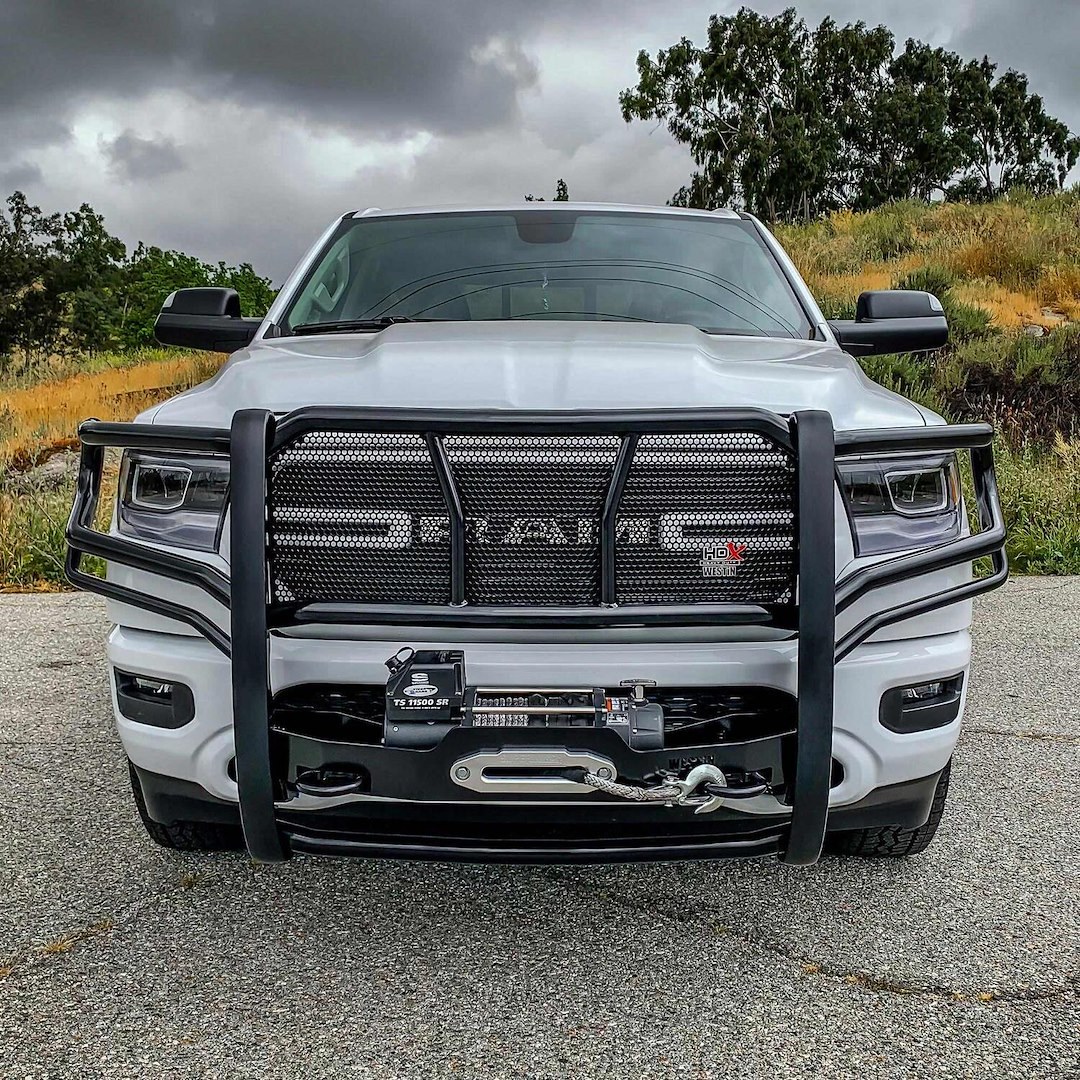 Westin Grille Guard, Hdx, 1-Piece, Black Powder Coated Steel, 2 Inch Diameter, With Brush Guard, Without Skid Plate, With Winch Mount – 57-93975