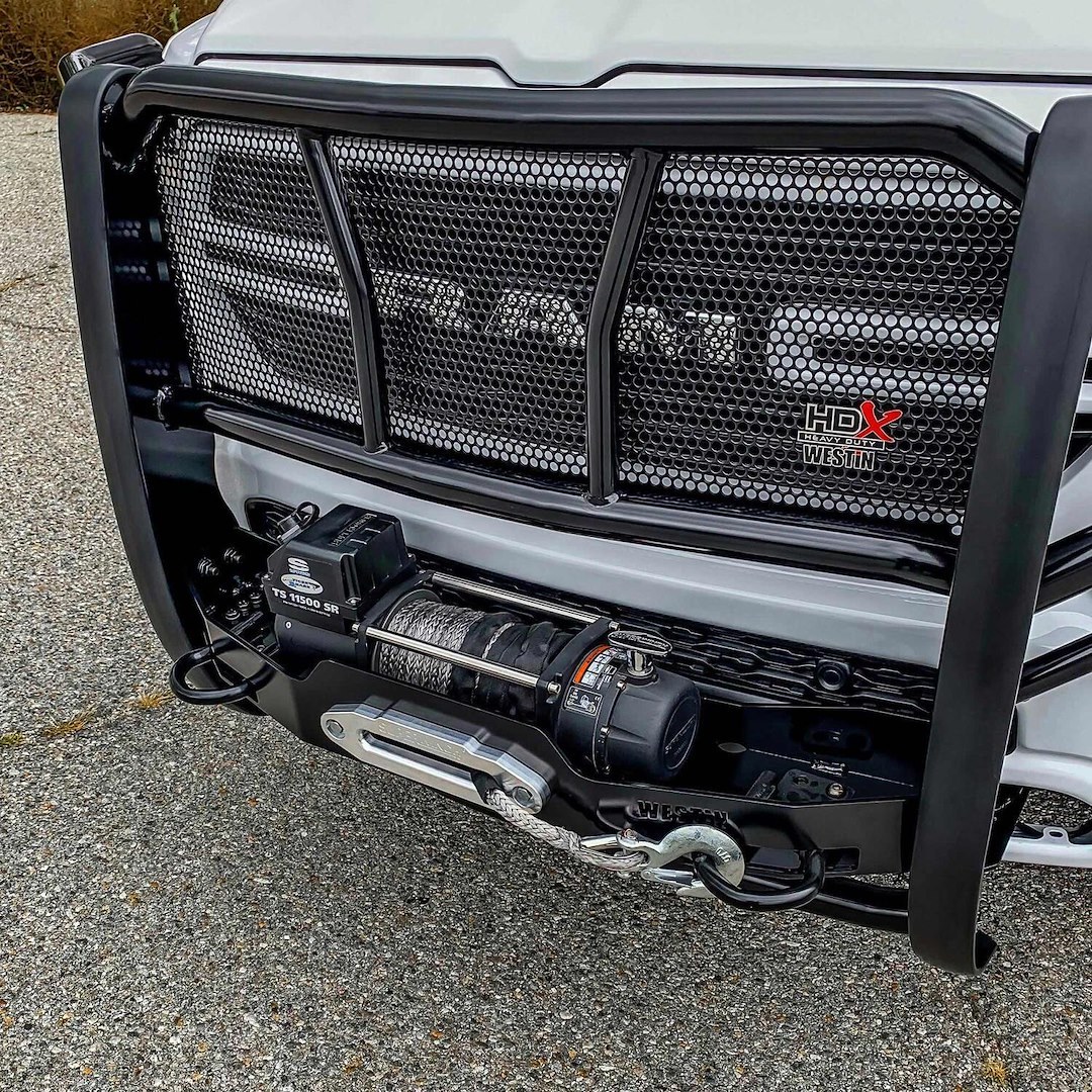 Westin Grille Guard, Hdx, 1-Piece, Black Powder Coated Steel, 2 Inch Diameter, With Brush Guard, Without Skid Plate, With Winch Mount – 57-93975
