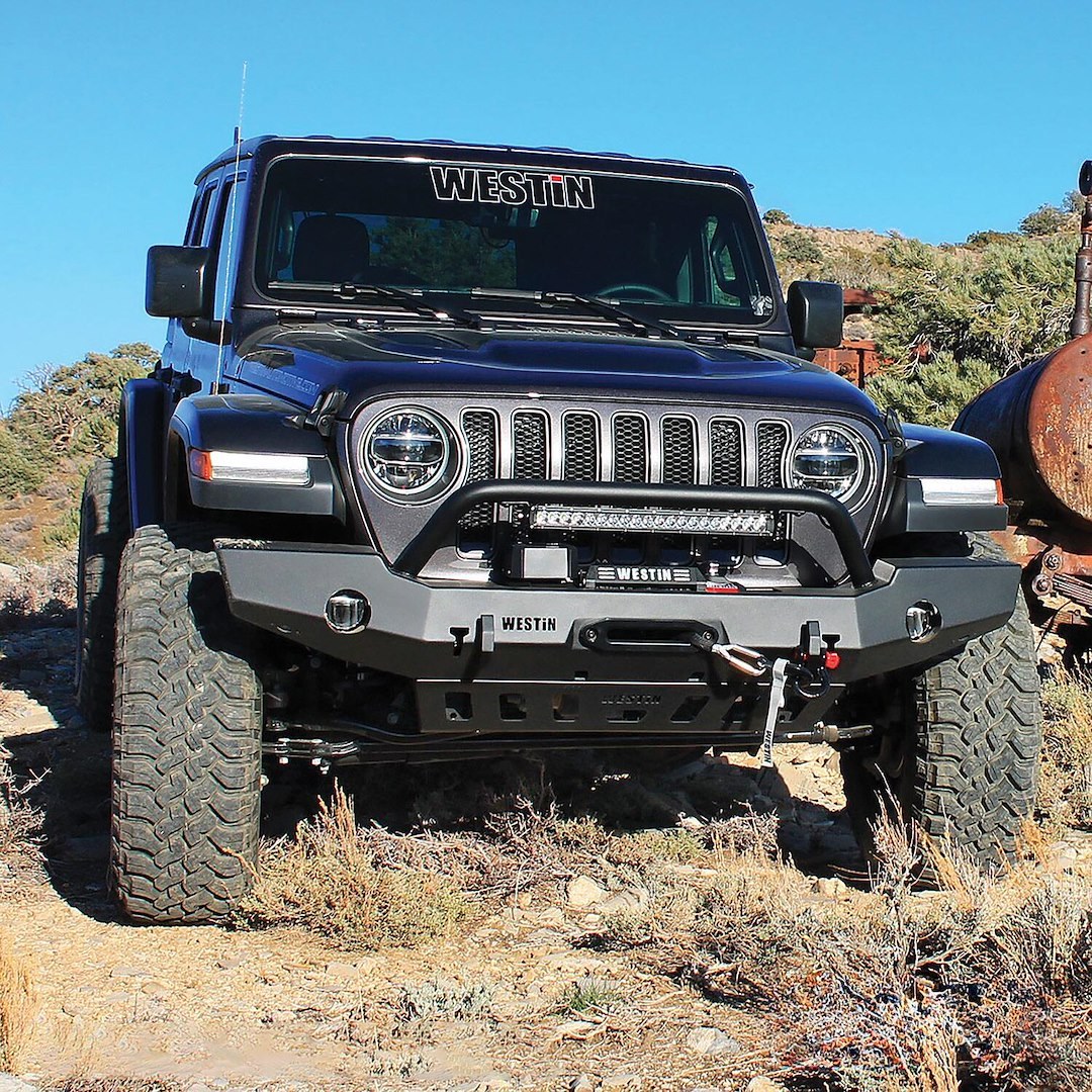 Westin Bumper, WJ2 Series, One Piece Full Width Design, Direct-Fit, Mounting Hardware Included, With Bull Bar, With Winch Mount – 59-80115