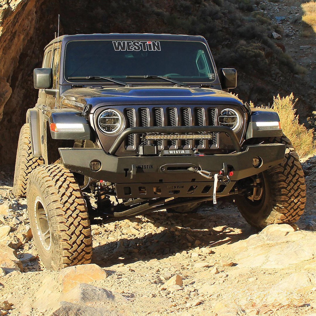 Westin Bumper, WJ2 Series, One Piece Full Width Design, Direct-Fit, Mounting Hardware Included, With Bull Bar, With Winch Mount – 59-80115