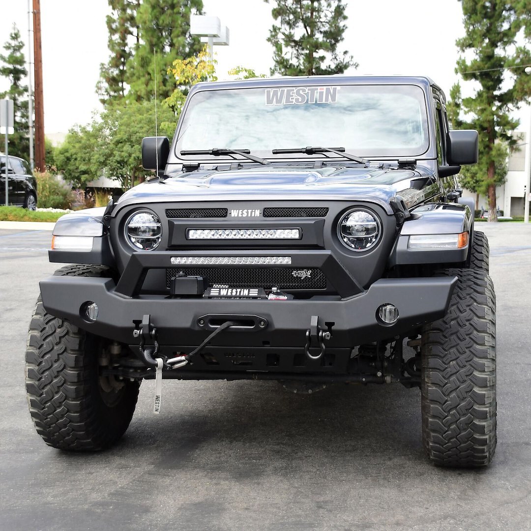 Westin Bumper, WJ2 Series, One Piece Full Width Design, Direct-Fit, Mounting Hardware Included, With Bull Bar, With Winch Mount – 59-80125