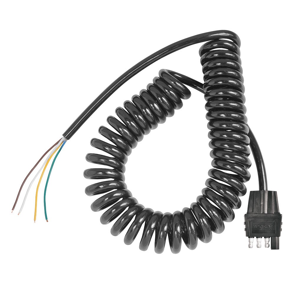 Wesbar Trailer Wiring Connector, Trailer Side, 4-WAY Flat Wiring Harness, 11 Foot Coiled Cable – 54000-026