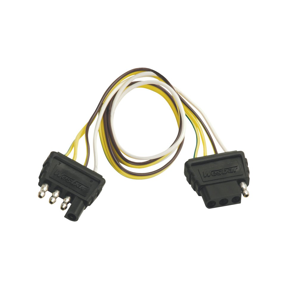 Wesbar Trailer Wiring Connector, Double Sided, 4-WAY Flat Car/ Trailer Side Extension Style Wiring Harness, 2 Foot Length – 707254