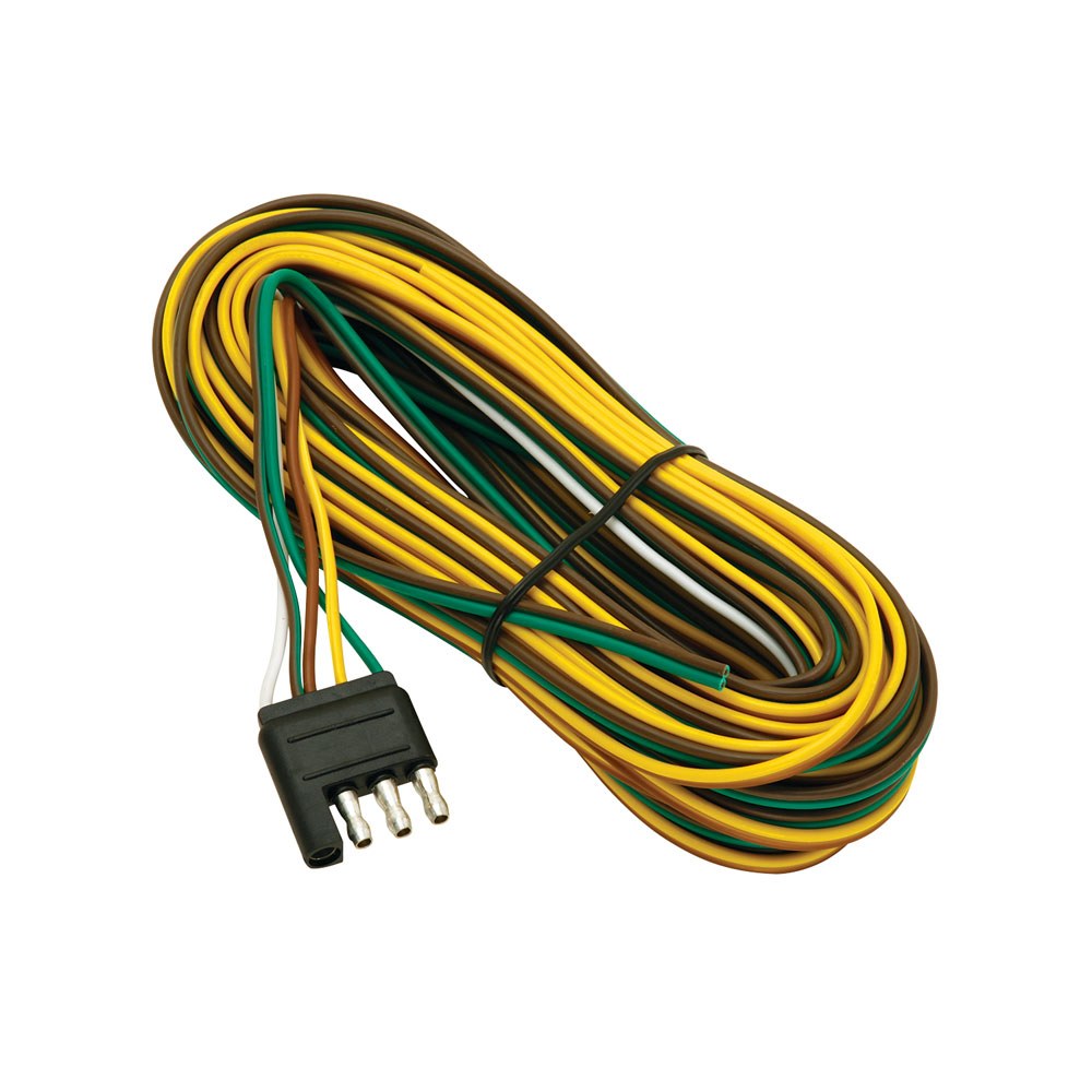 Wesbar Trailer Wiring Connector, Trailer Side, 4-WAY Flat Wishbone Harness, 25 Foot Lead Length, With 3 Foot Ground Wire – 707261