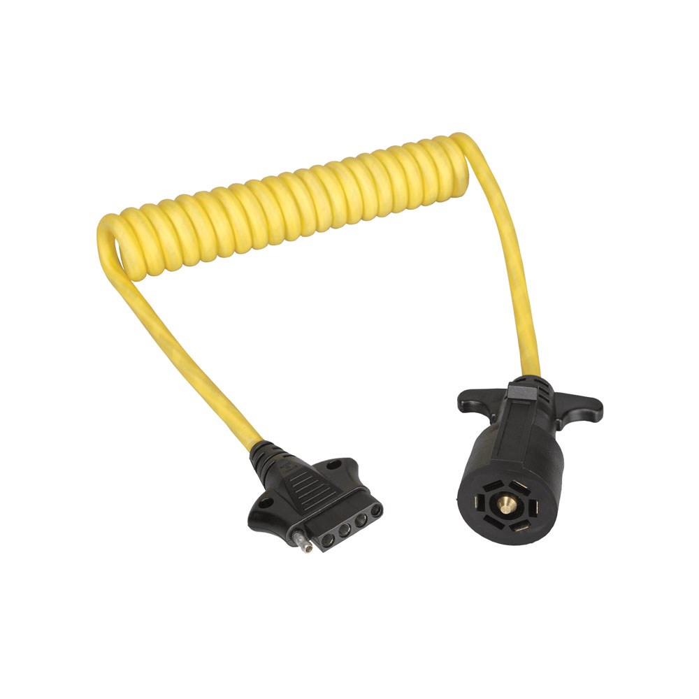 Wesbar Trailer Wiring Connector Adapter, 7-WAY Blade to 5 Flat, 4 Foot Coiled Wire – 787195