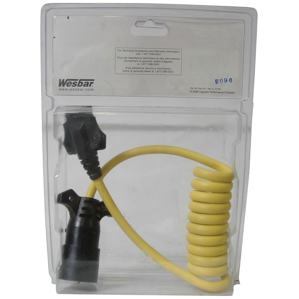 Wesbar Trailer Wiring Connector Adapter, 7-WAY Blade to 5 Flat, 4 Foot Coiled Wire – 787195