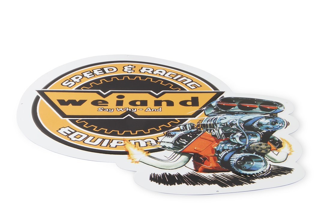 Weiand Sign, 20 Inch X 20 Inch, Retro Weiand Design, White/ Black/ Orange, Stamped Metal – 10001WND
