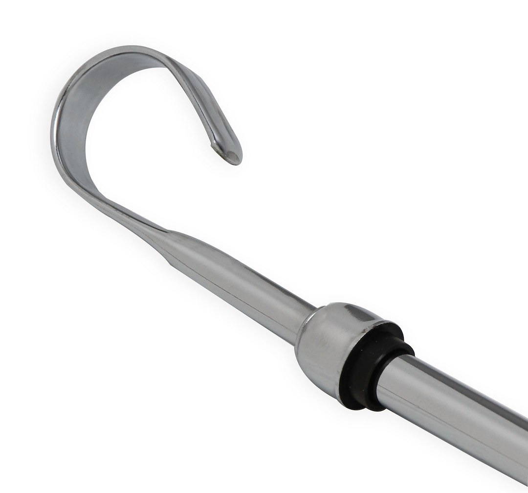 Weiand Oil Dipstick, Ford Small Block, IN Pan Style, 5/8 Inch X 18 Threads Fitting IN Oil Pan, Chrome Plated, Steel – 5899WND