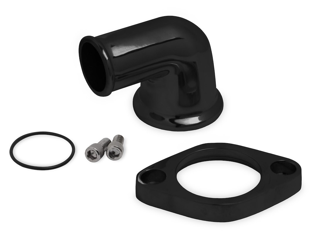 Weiand Thermostat Housing, For Use with Small and Big Block Chevy Engines, 90 Degree, Black, Aluminum – 6253