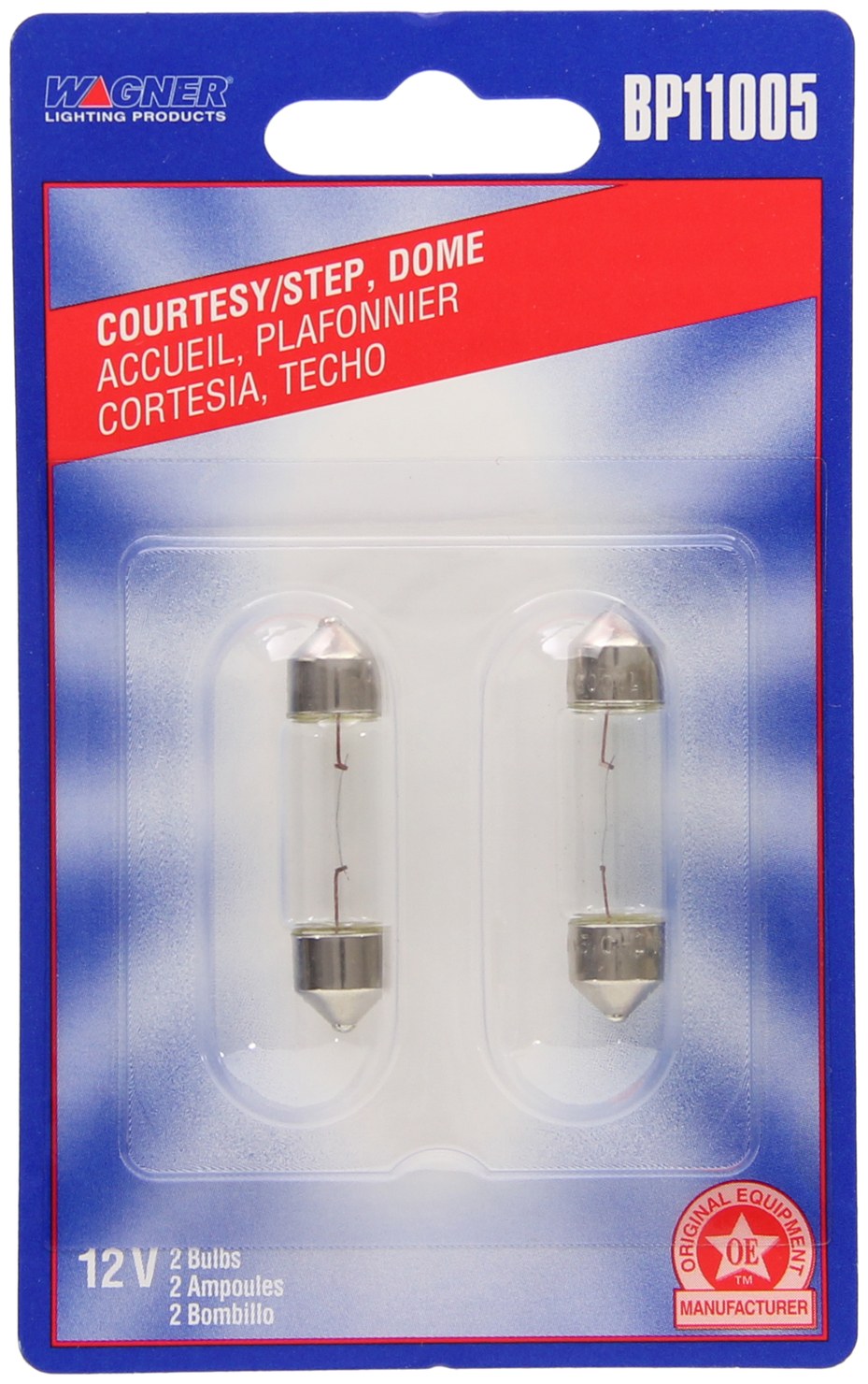 Wagner License Plate Light Bulb, Standard Series, T-4 1/2, SV8.5, Miniature Lamp, Clear, Set of 2, Blister Pack – BP11005