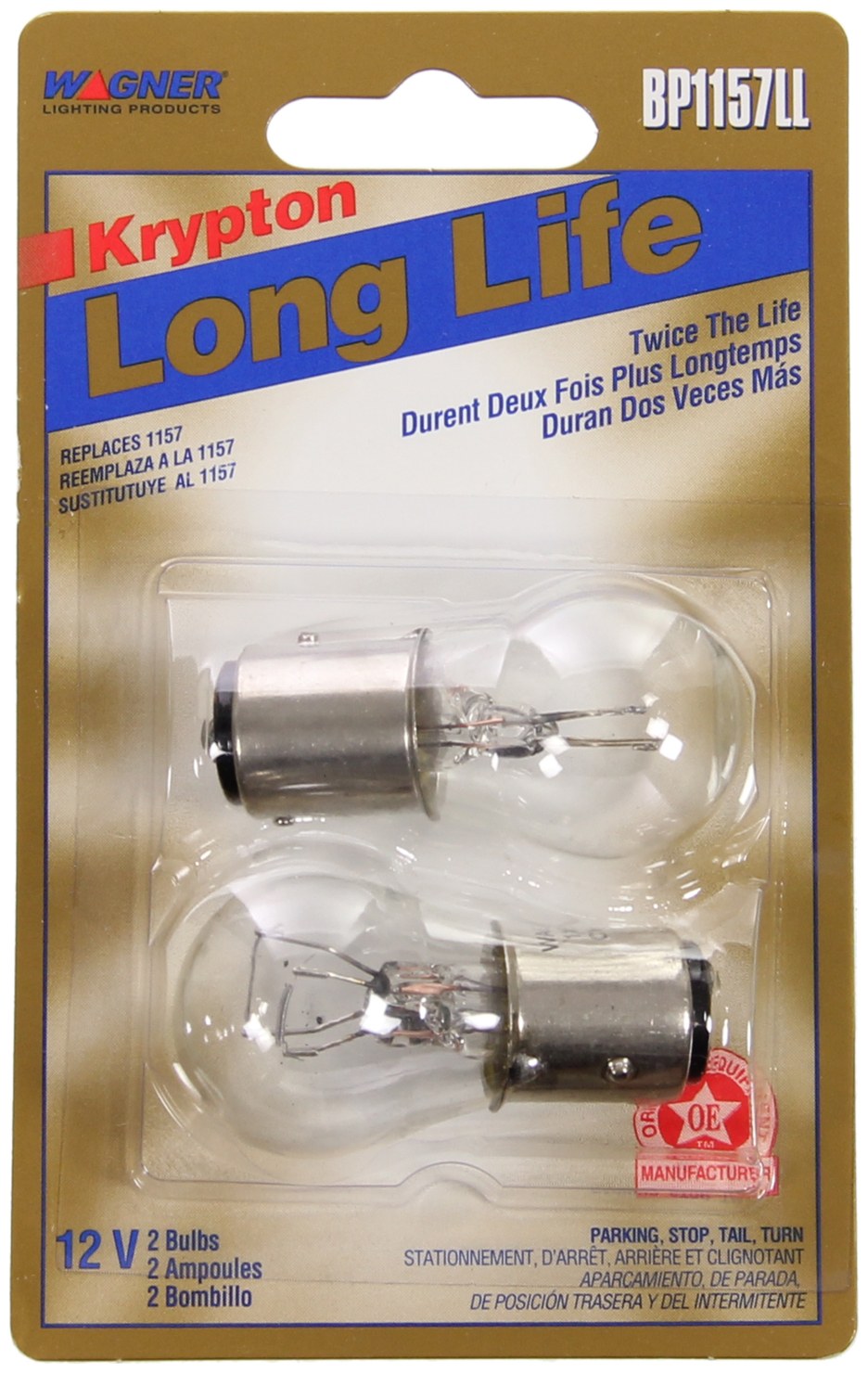 Wagner Tail Light Bulb, Long Life, 1157, Clear, Set of 2, Blister Pack – BP1157LL