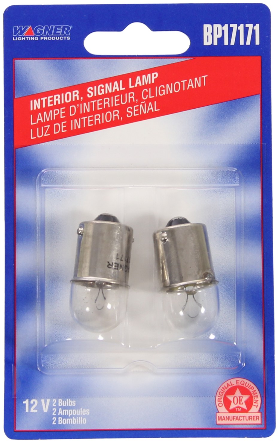Wagner Tail Light Bulb, Standard Series, B-6, BA15S, Clear, 5 Watt, Set of 2, Blister Pack – BP17171