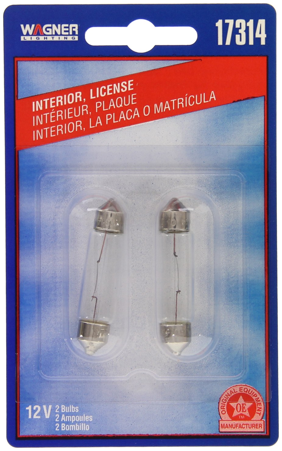Wagner Dome Light Bulb, Standard Series, T-3 1/4, SV8.5, Clear, Set of 2, Blister Pack – BP17314