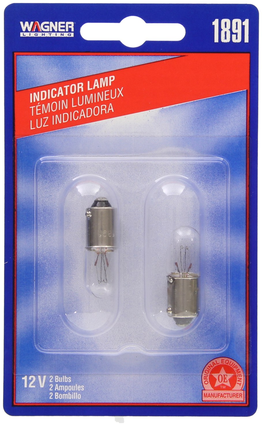 Wagner Glove Box Light Bulb, Standard Series, 1891, Clear, Set of 2, Blister Pack – BP1891