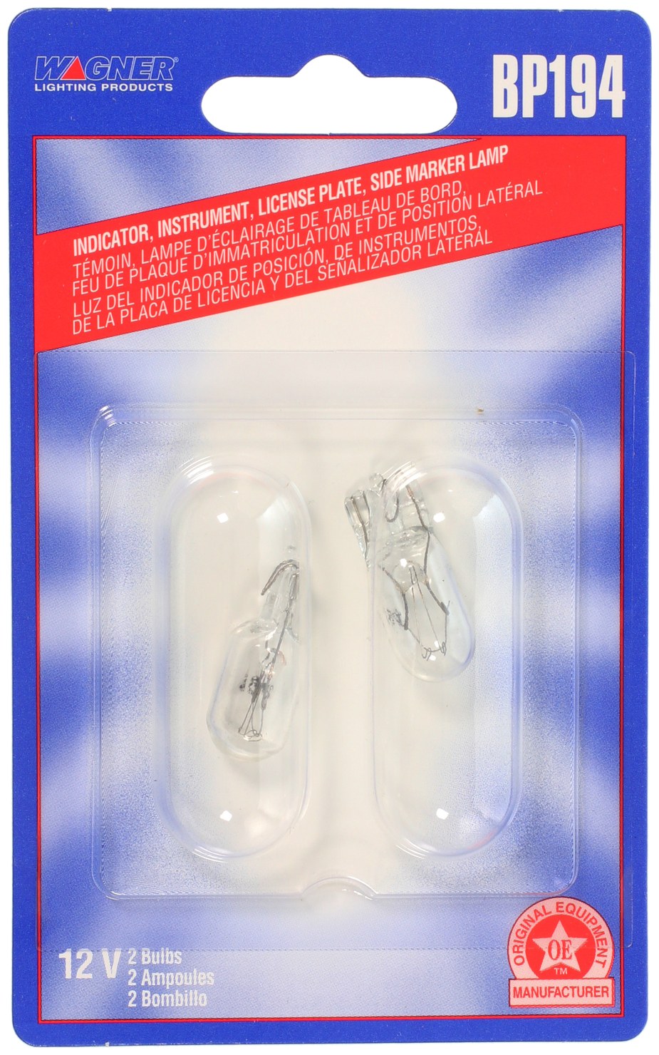 Wagner Roof Marker Light Bulb, Standard Series, 194, Wedge, Miniature Lamp, Clear, Set of 2, Blister Pack – BP194
