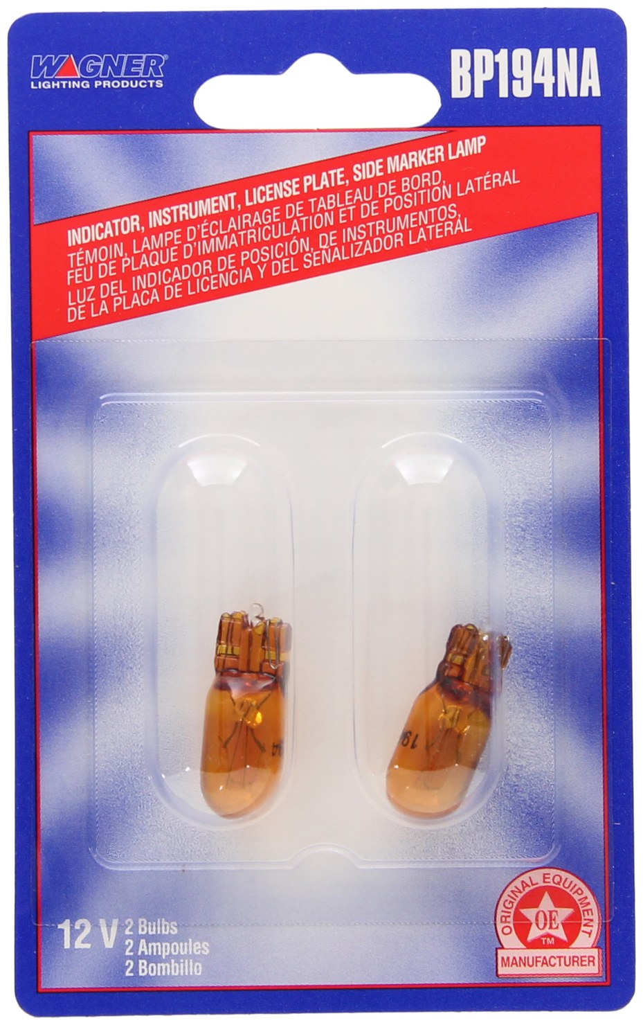 Wagner Side Marker Light Bulb, Standard Series, 194, Wedge, Natural Amber, Set of 2, Blister Pack – BP194NA