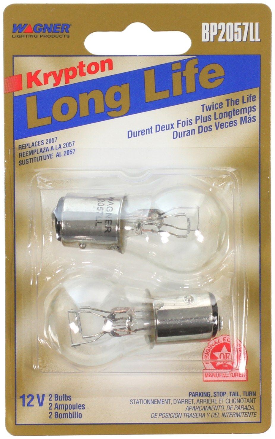 Wagner Tail Light Bulb, Long Life, 2057, Miniature Lamp, Clear, Set of 2, Blister Pack – BP2057LL