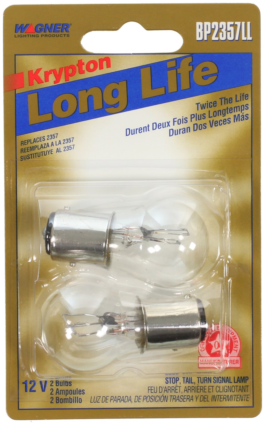 Wagner Brake Light Bulb, Long Life, 2357, With Printed Circuit Board Socket, Miniature Lamp, Clear, Set of 2, Blister Pack – BP2357LL