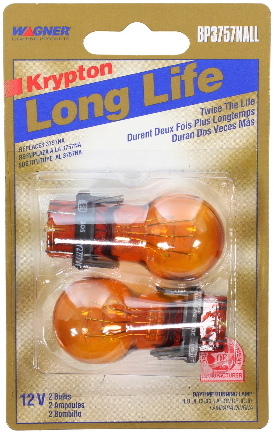 Wagner Turn Signal Light Bulb, Long Life, 3757, Natural Amber, Set of 2, Blister Pack – BP3757NALL