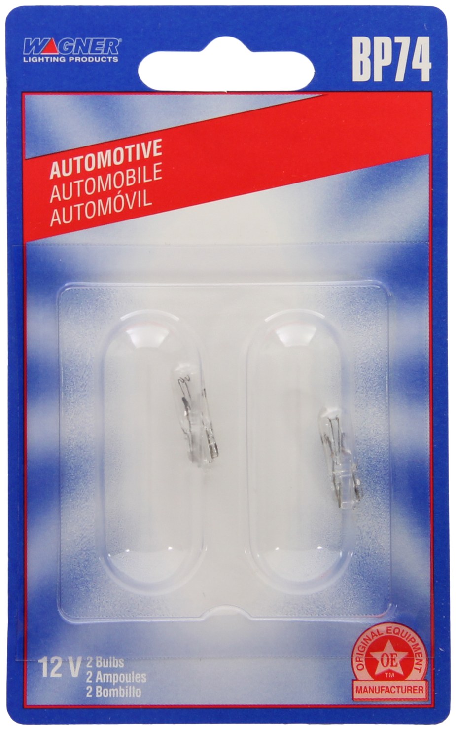 Wagner Vanity Mirror Light Bulb, Standard Series, 74, Miniature Lamp, Clear, Set of 2, Blister Pack – BP74