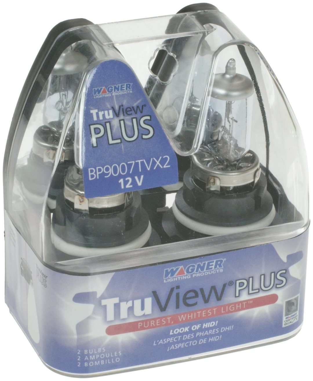 Wagner Headlight Bulb, Truview ® Plus, 9007, Xenon Bulb, 65 Watt, 5.08 Amp Draw, 12.8 Volt, White Beam Color, Set of 2 – BP9007TVX2