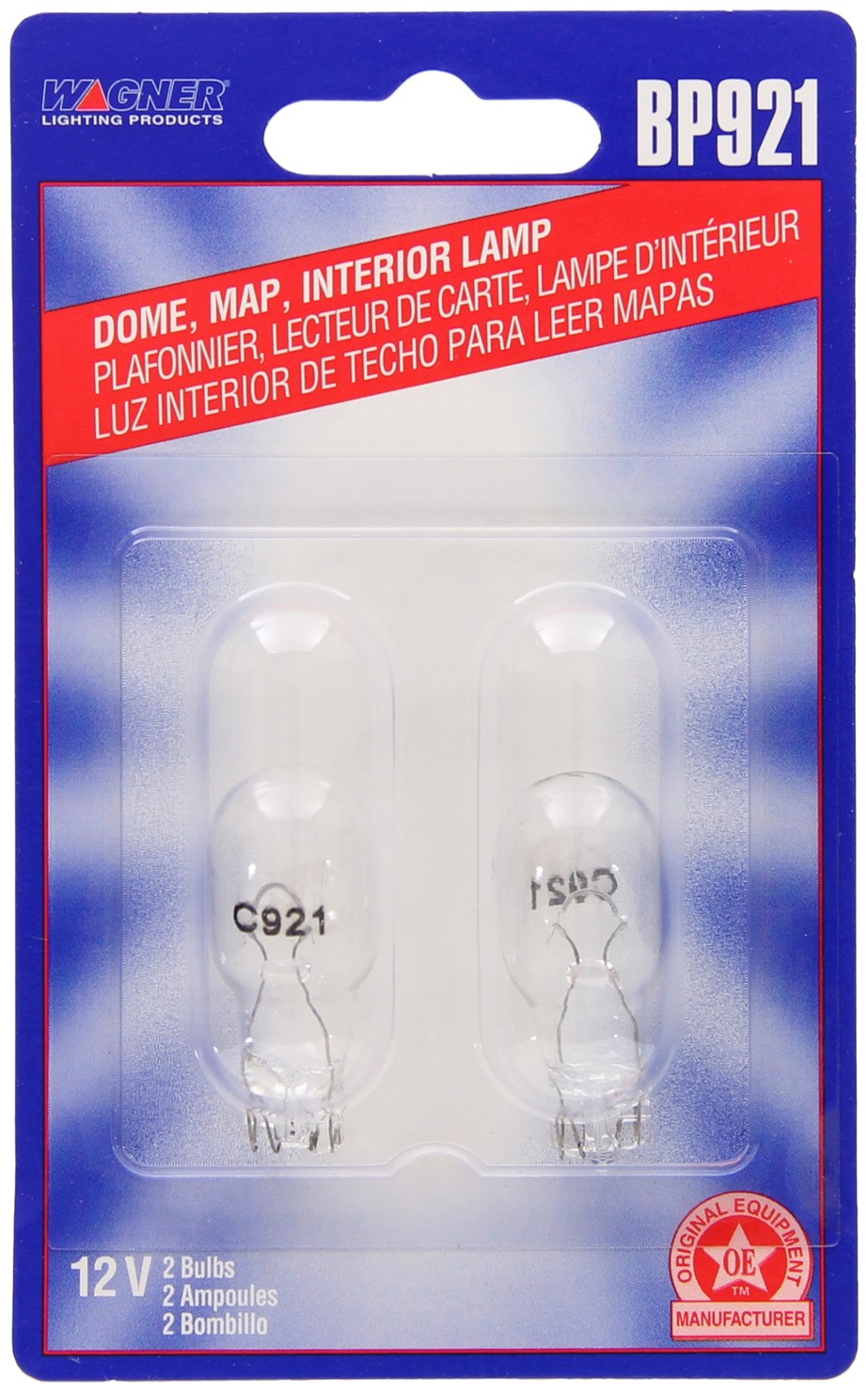 Wagner Backup Light Bulb, Standard Series, 921, Miniature Lamp, Clear, Set of 2, Blister Pack – BP921