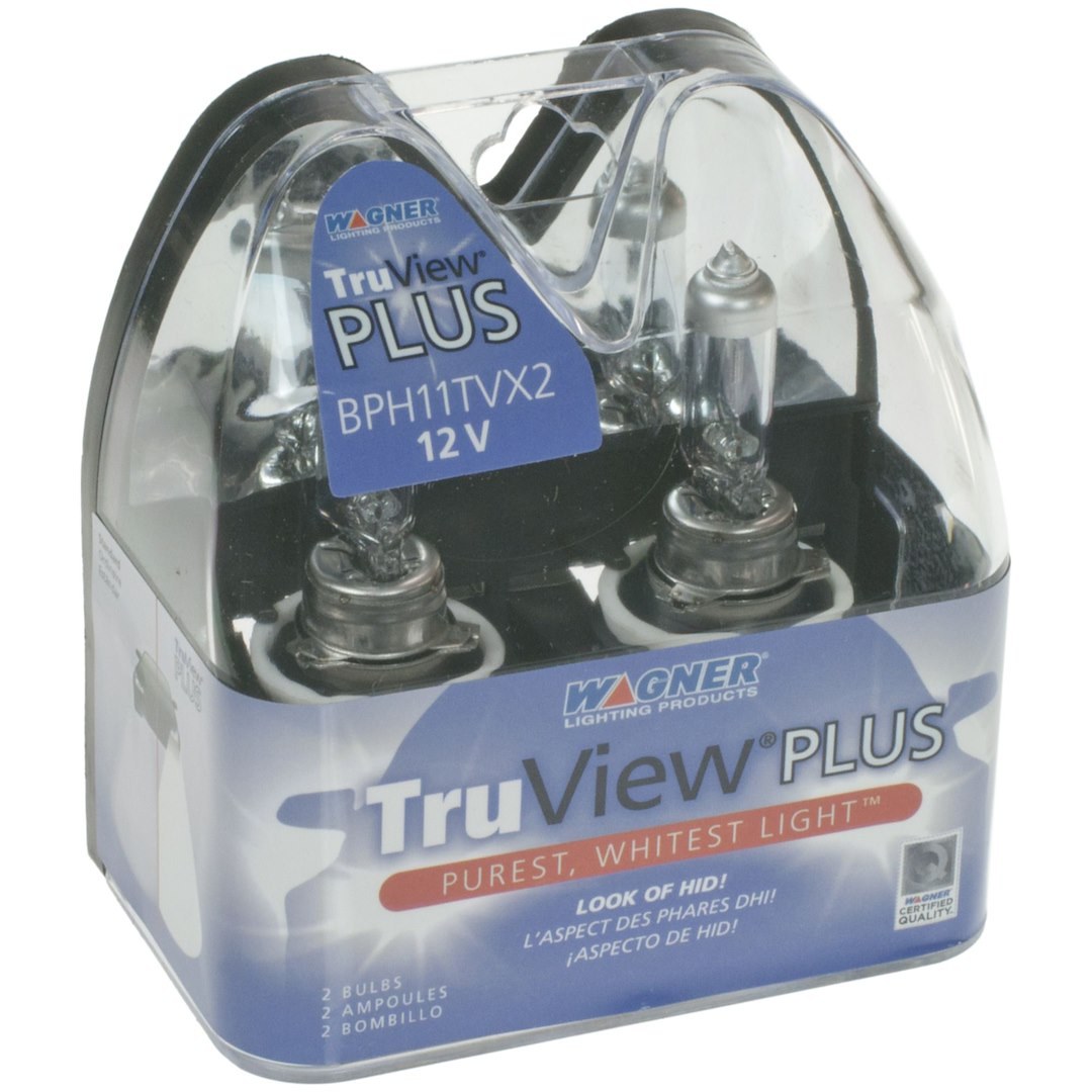 Wagner Headlight Bulb, Truview ® Plus, H11, Halogen Bulb, 55 Watt, 4.58 Amp Draw, 12 Volt, White Beam Color, Set of 2, Blister Pack – BPH11TVX2