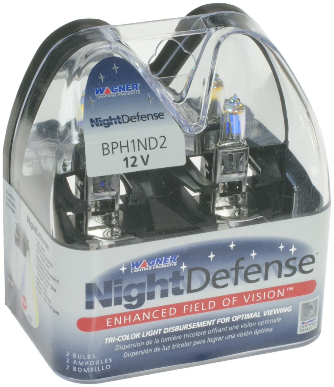Wagner Headlight Bulb, Night Defense™, H1, Halogen Bulb, White Beam Color, Set of 2 – BPH1ND2