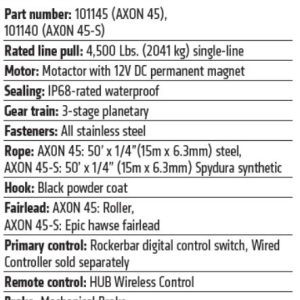 WARN Industries Winch, Axon, Vehicle Mounted, Large Atvs and Side by Sides, Waterproof, 12 Volt, 4500 Pound Line Pull Capacity – 101140