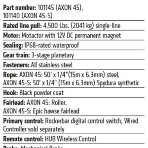 WARN Industries Winch, Axon, Vehicle Mounted, Large Atvs and Side by Sides, Waterproof, 12 Volt, 4500 Pound Line Pull Capacity – 101145