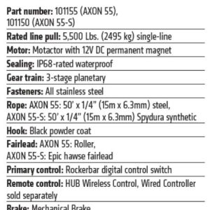 WARN Industries Winch, Axon, Vehicle Mounted, Large Atvs and Side by Sides, Waterproof, 12 Volt, 5500 Pound Line Pull Capacity – 101150