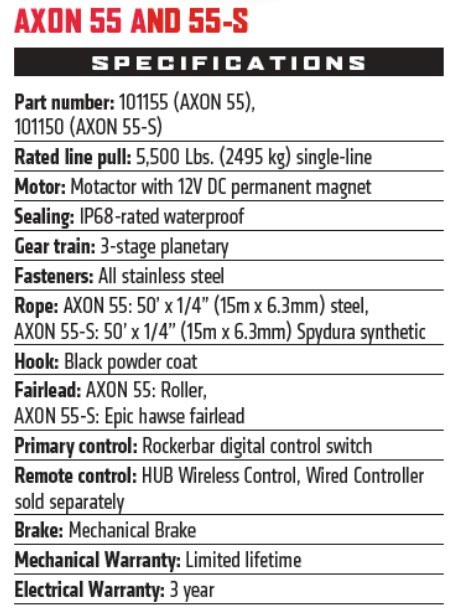 WARN Industries Winch, Axon, Vehicle Mounted, Large Atvs and Side by Sides, Waterproof, 12 Volt, 5500 Pound Line Pull Capacity – 101150