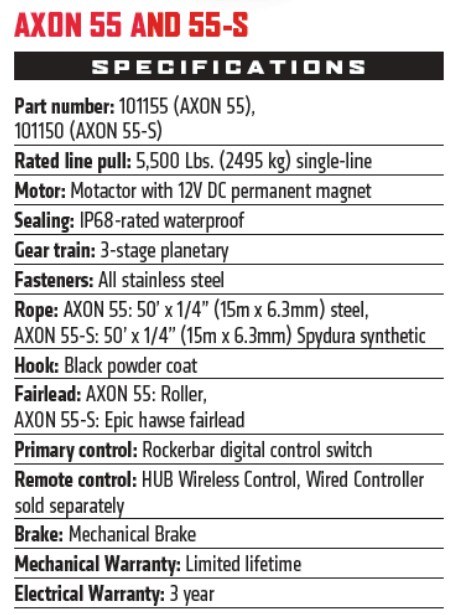 WARN Industries Winch, Axon, Vehicle Mounted, Large Atvs and Side by Sides, Waterproof, 12 Volt, 5500 Pound Line Pull Capacity – 101155