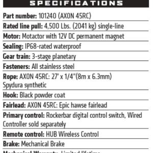 WARN Industries Winch, Axon, Vehicle Mounted, Large Atvs and Side by Sides, Waterproof, 12 Volt, 4500 Pound Line Pull Capacity – 101240