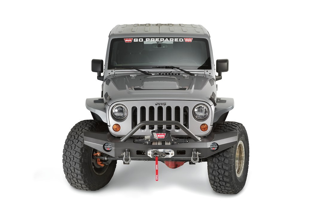 WARN Industries Bumper, Elite Series, Full Width Version, One Piece Design, Direct-Fit, Mounting Hardware Included, With Grille Guard – 101465