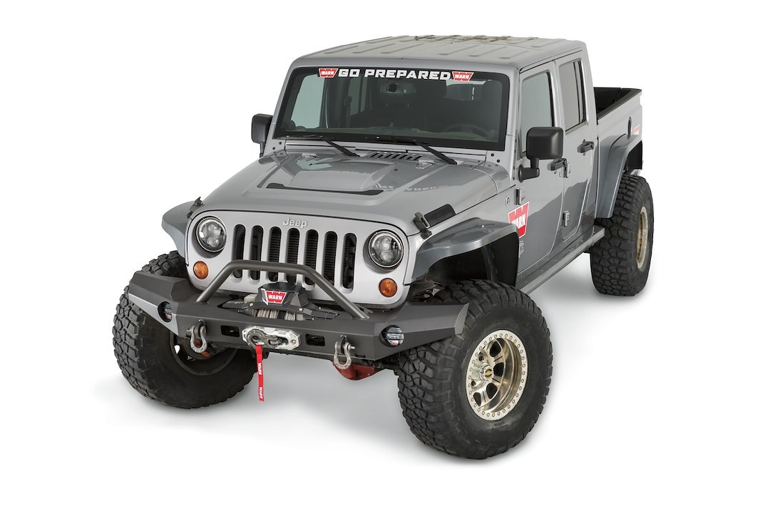 WARN Industries Bumper, Elite Series, Full Width Version, One Piece Design, Direct-Fit, Mounting Hardware Included, With Grille Guard – 101465