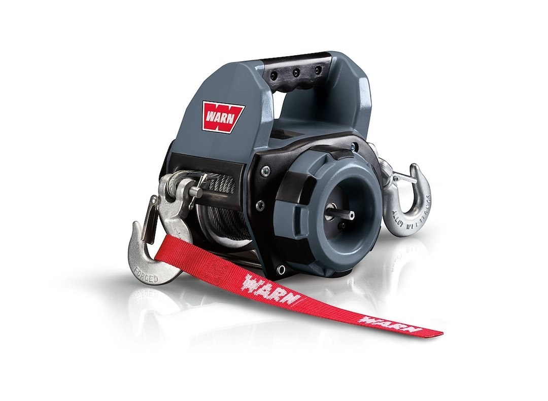 WARN Industries Winch, Portable, Powered by Standard Portable Drill, 750 Pound Line Pull Capacity, 40 Foot Wire Rope, Hawse Fairlead – 101570