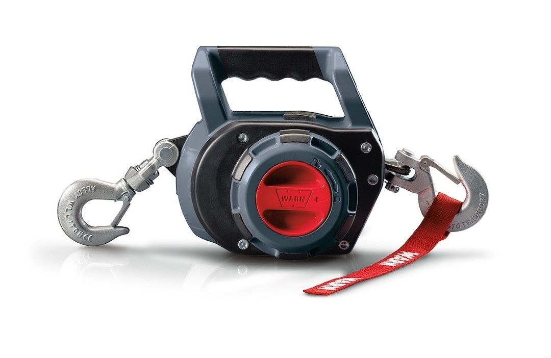 WARN Industries Winch, Portable, Powered by Standard Portable Drill, 750 Pound Line Pull Capacity, 40 Foot Wire Rope, Hawse Fairlead – 101570