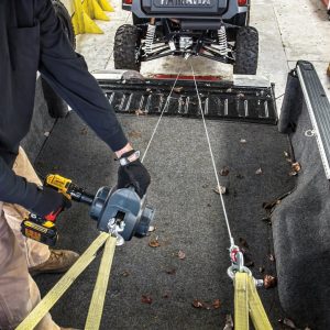 WARN Industries Winch, Portable, Powered by Standard Portable Drill, 750 Pound Line Pull Capacity, 40 Foot Synthetic Rope, Hawse Fairlead – 101575
