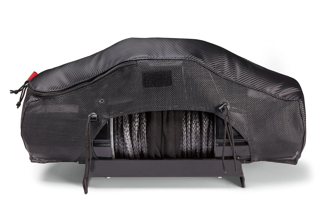 WARN Industries Winch Cover, Stealth, Fits Zeon and Zeon Platinum Winches, Vinyl with Mesh Backing, Front Flap Allows Access to Winch Drum – 102639