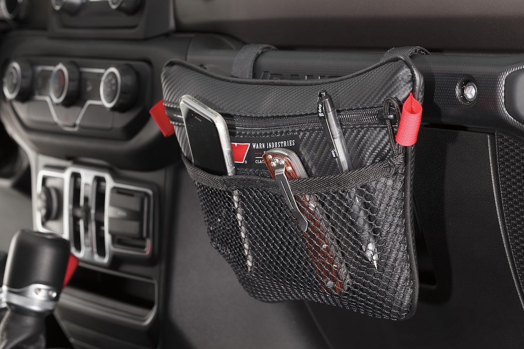 WARN Industries Gear Bag, Slim, Attaches to Passenger Grab Handle, Black, Vinyl – 102646