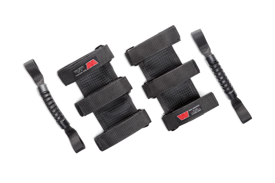 WARN Industries Interior Grab Bar, Black, Rubber Grips Attach to Roll Bar with Nylon Straps, Set of 2 – 102653