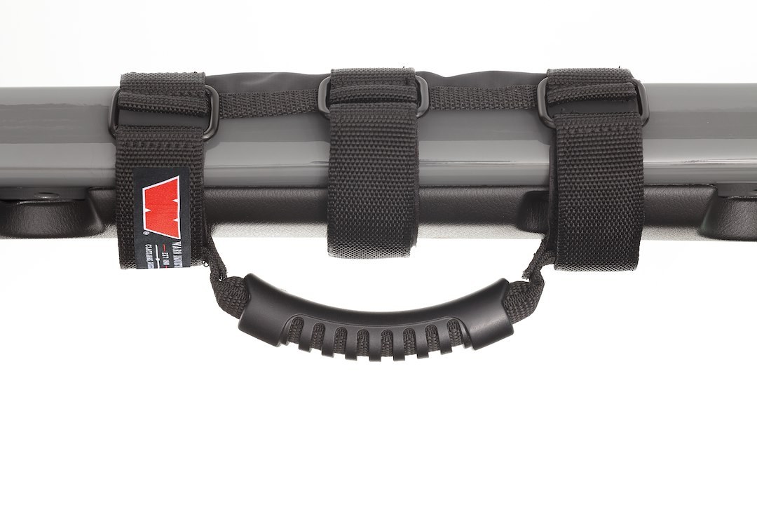 WARN Industries Interior Grab Bar, Black, Rubber Grips Attach to Roll Bar with Nylon Straps, Set of 2 – 102653