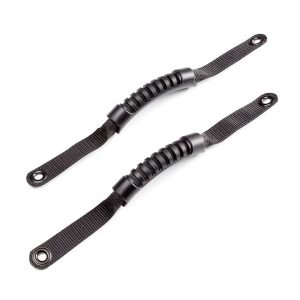 WARN Industries Interior Grab Bar, Black, Mounts to Windshield A-Pillar or Rear Roll Bar, Bolt on, Rubber Grips with Nylon Straps, Set of 2 – 102654