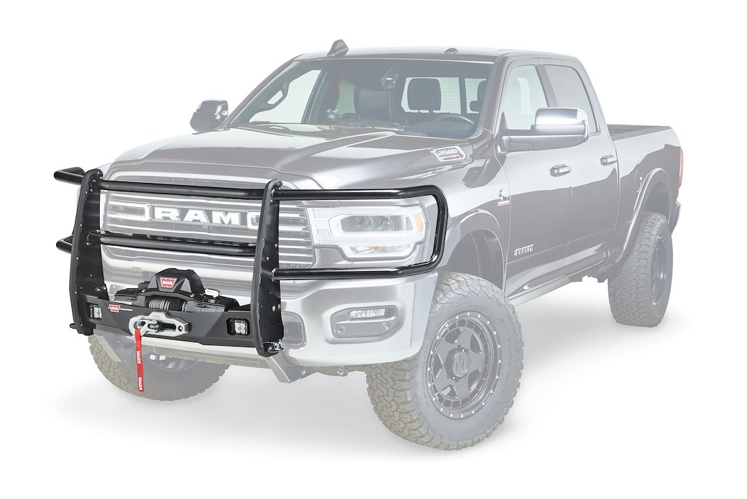 WARN Industries Grille Guard, Trans4mer® Gen III, Powder Coated, Black, Steel, With Brush Guards – 104821