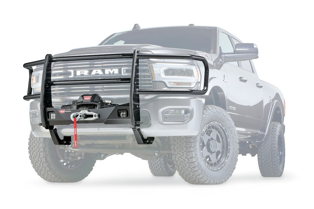 WARN Industries Grille Guard, Trans4mer® Gen III, Powder Coated, Black, Steel, With Brush Guards – 104821