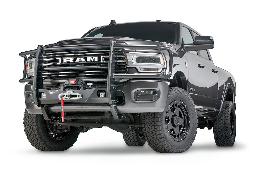 WARN Industries Grille Guard, Trans4mer® Gen III, Powder Coated, Black, Steel, With Brush Guards – 104821