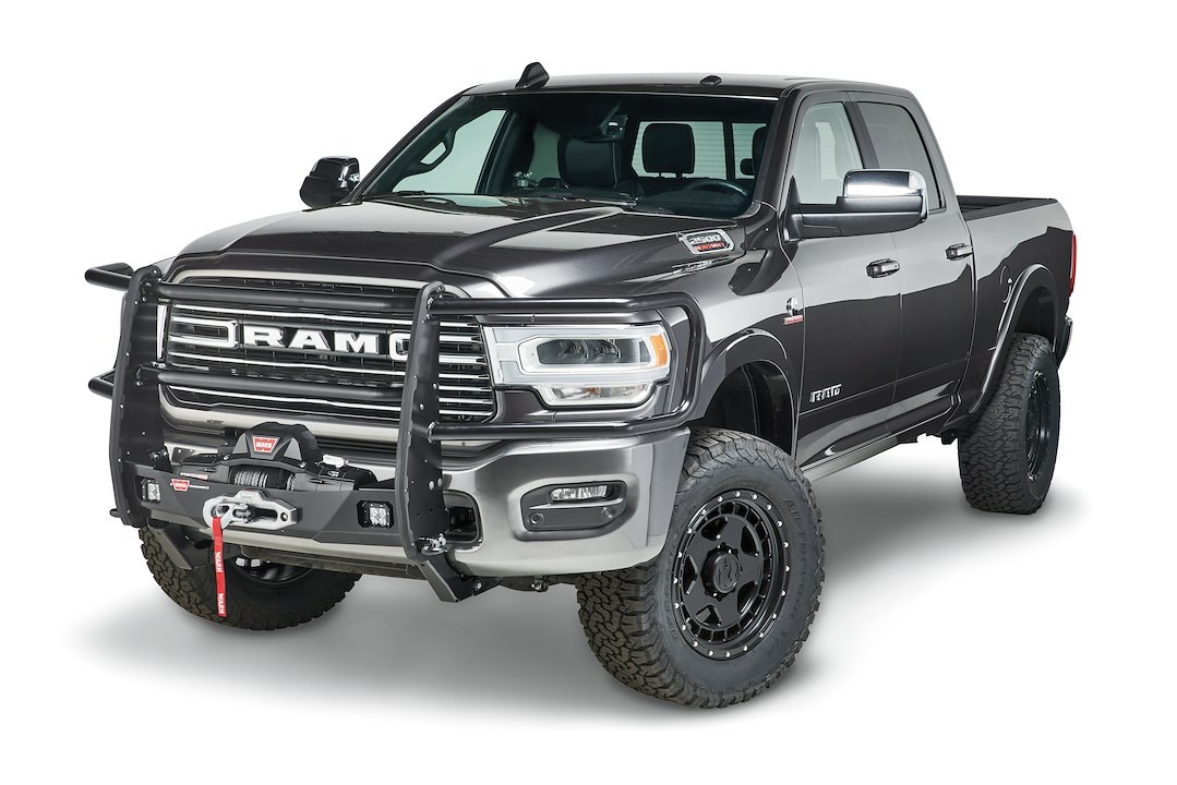 WARN Industries Grille Guard, Trans4mer® Gen III, Powder Coated, Black, Steel, With Brush Guards – 104821